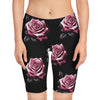 Women&#39;s Pink Rose Workout Shorts | Vibrant Hot Pink AOP Athletic Wear - ToniKay Creations