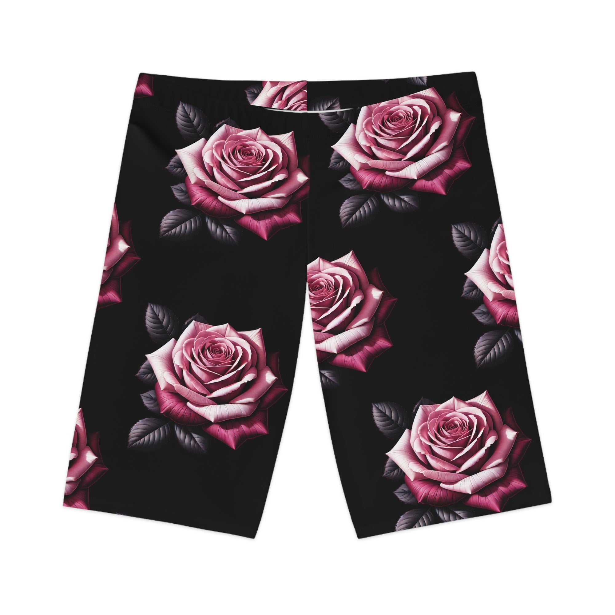 Women's Pink Rose Workout Shorts | Vibrant Hot Pink AOP Athletic Wear - ToniKay Creations