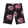 Women&#39;s Pink Rose Workout Shorts | Vibrant Hot Pink AOP Athletic Wear - ToniKay Creations