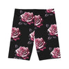 Women&#39;s Pink Rose Workout Shorts | Vibrant Hot Pink AOP Athletic Wear - ToniKay Creations