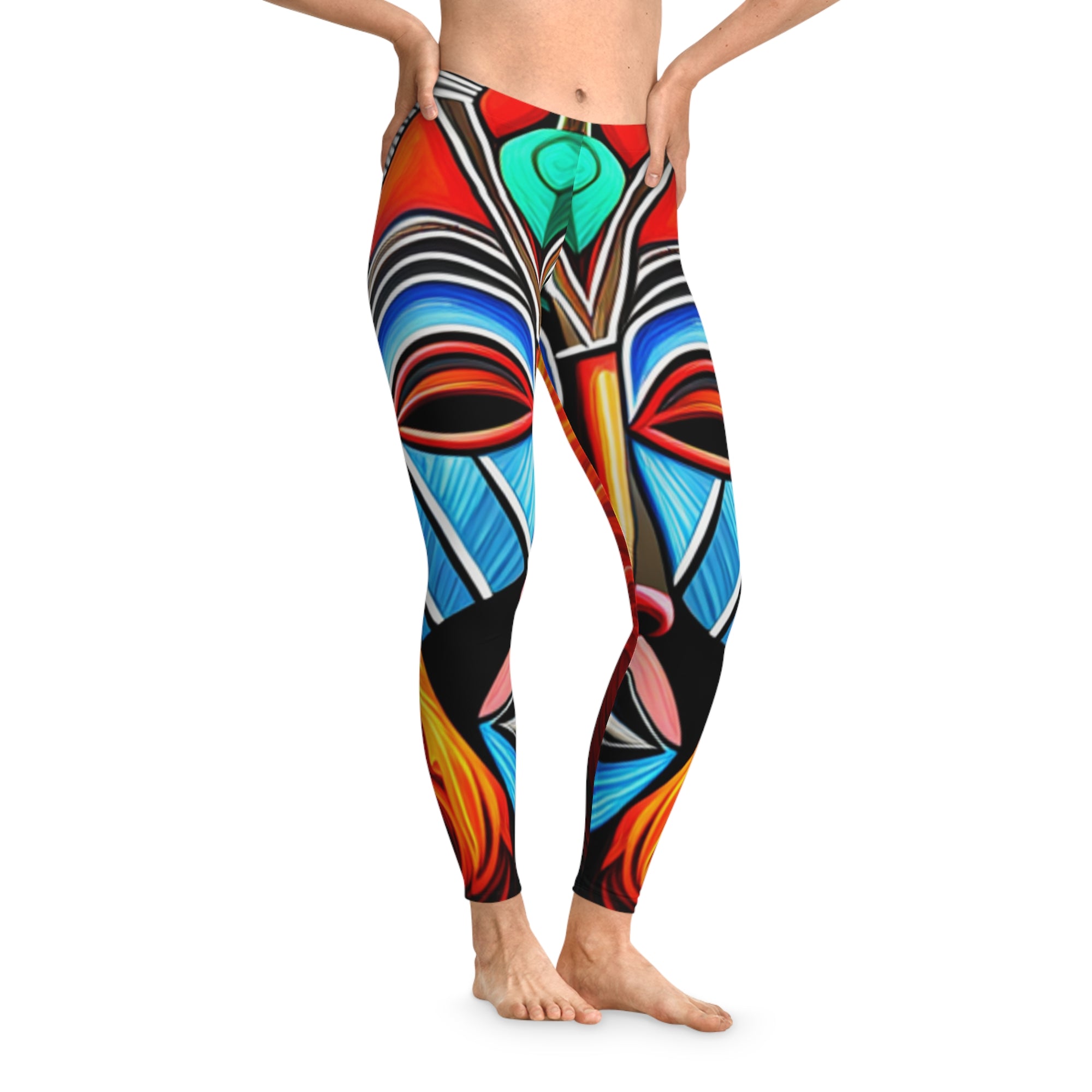 African Mask Style Stretchy  - Women's Cut & Sew Casual Leggings (AOP) All Over Print