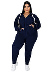 Tycorwd Women&#39;s Plus Size Two Piece Outfits Sweatsuits Sets Long Sleeve Loungewear Tracksuit Sets Dark blue-3XL