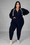 Tycorwd Women&#39;s Plus Size Two Piece Outfits Sweatsuits Sets Long Sleeve Loungewear Tracksuit Sets Dark blue-3XL