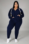 Tycorwd Women&#39;s Plus Size Two Piece Outfits Sweatsuits Sets Long Sleeve Loungewear Tracksuit Sets Dark blue-3XL