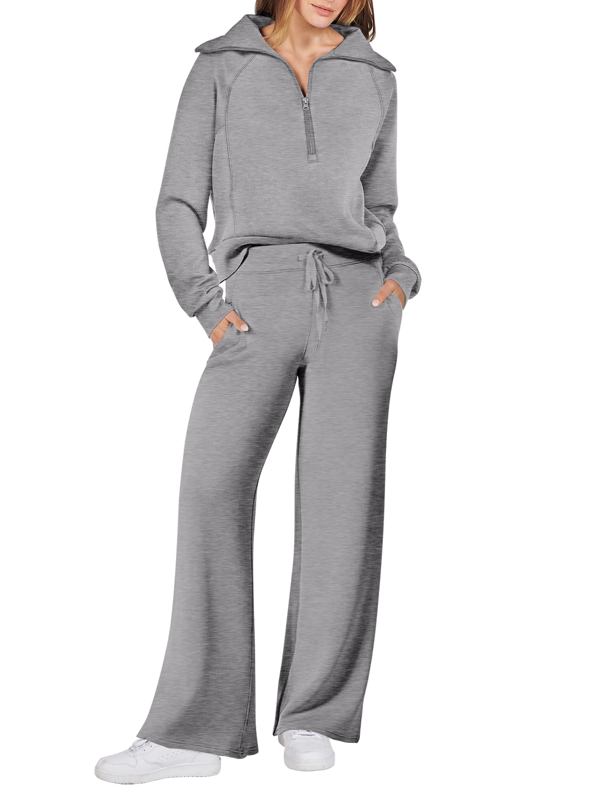 ANRABESS Women 2 Piece Outfits Sweatsuit Oversized Sweatshirt Sweatpants Tracksuit Sweat Lounge Matching Set 2024 Fall Trendy Grey X-Small