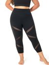 MEJING Plus Size Capri Leggings for Women with Pockets-Stretchy Tummy Control High Waist Workout Black Mesh Yoga Pants 2XL