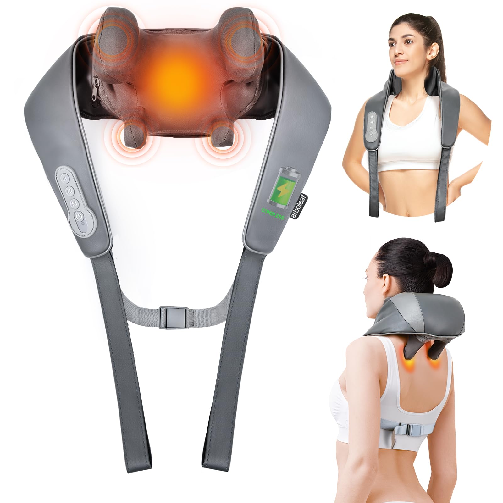 Arboleaf 6D Neck Massager with Heat | Cordless Shiatsu Deep Tissue Massager for Neck, Shoulder & Leg Pain Relief