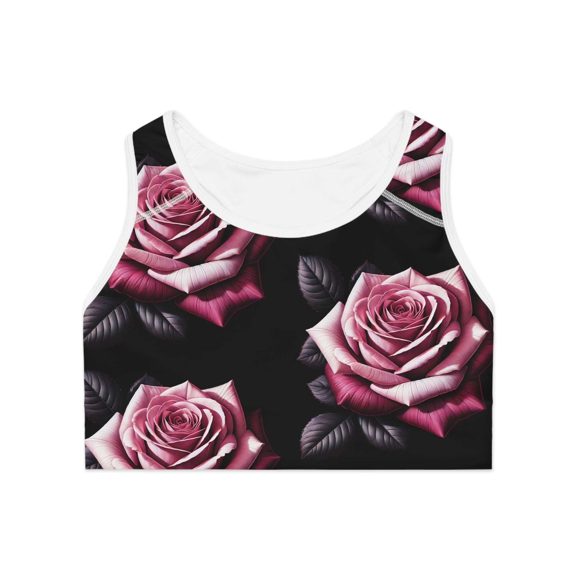 Women’s Pink Rose Padded Sports Bra | Fully Lined AOP | Supportive & Stylish Athletic Wear - ToniKay Creations