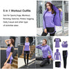 XPINYT 5pcs Workout Outfits for Women Athletic Sets Sport Suits Yoga Gym Fitness Exercise Clothes Jogging Tracksuits (Purple, X-Large)