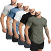 GYM REVOLUTION Men&#39;s 5 Pack Workout Gym Hipster Curved Hem Muscle Fitness Hip Hop T Shirts Black White Blue Green Grey M