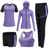 XPINYT 5pcs Workout Outfits for Women Athletic Sets Sport Suits Yoga Gym Fitness Exercise Clothes Jogging Tracksuits (Purple, X-Large)