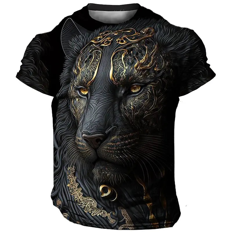 Size: XXL, Color: Green - Daily Oversized Men's T-Shirt 3D Lion Print Tees Tops Summer Casual Animal Pattern Streetwear New Fashion Street Men Clothing